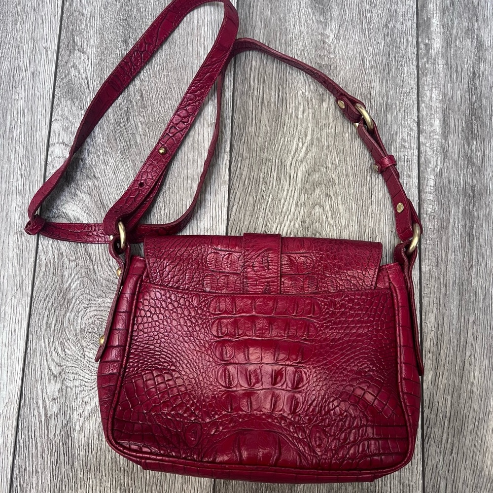 Brahmin Dark Red Croc-Embossed Leather Crossbody Bag - Picture 2 of 10